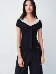 Women's V-neck Tie-front Short Sleeve Knit Top