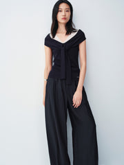 Women's V-neck Tie-front Short Sleeve Knit Top