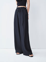 Women's Casual Navy Wide-Leg Straight Pants