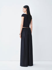 Women's Casual Navy Wide-Leg Straight Pants