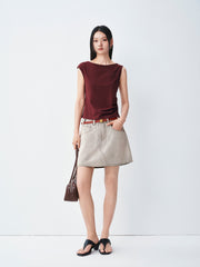 Women's Casual denim high-waist A-line short skirt