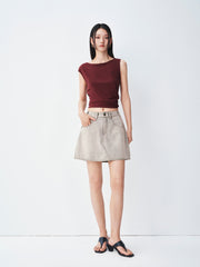 Women's Casual denim high-waist A-line short skirt