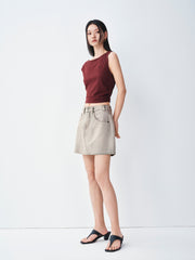 Women's Casual denim high-waist A-line short skirt