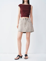 Women's Casual denim high-waist A-line short skirt