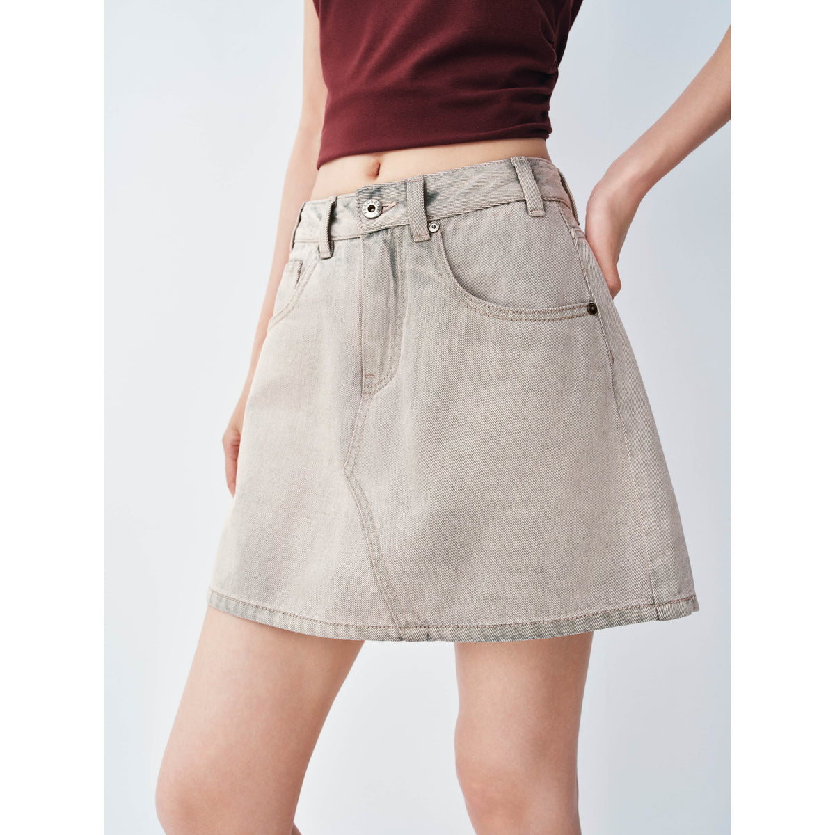 Women's Casual denim high-waist A-line short skirt