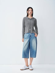 Women's double-zipper hooded letter cardigan