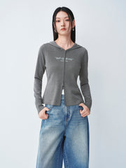Women's double-zipper hooded letter cardigan