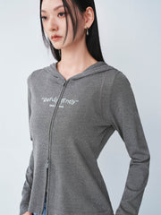 Women's double-zipper hooded letter cardigan