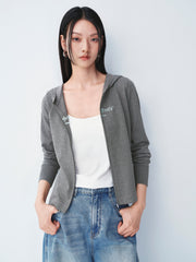 Women's double-zipper hooded letter cardigan