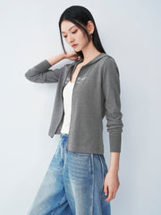 Women's double-zipper hooded letter cardigan