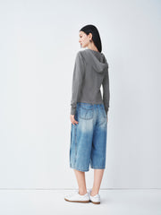 Women's double-zipper hooded letter cardigan