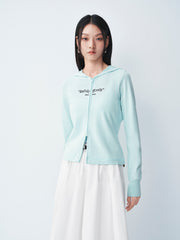 Women's double-zipper hooded letter cardigan