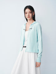 Women's double-zipper hooded letter cardigan