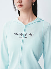 Women's double-zipper hooded letter cardigan