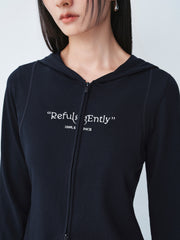 Women's double-zipper hooded letter cardigan
