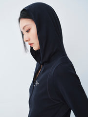 Women's double-zipper hooded letter cardigan