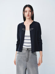 Women's double-zipper hooded letter cardigan