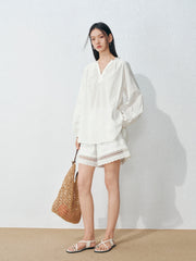 Women's Casual Embroidered Hollow Out Shirt