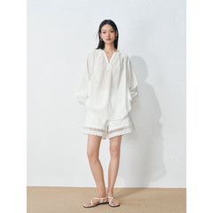 Women's Casual Embroidered Shirt and Shorts Set