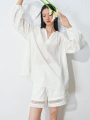 Women's Casual Embroidered Hollow Out Shirt