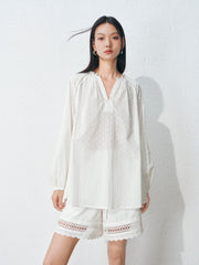 Women's Casual Embroidered Shirt and Shorts Set