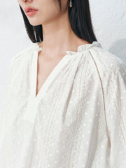Women's Casual Embroidered Hollow Out Shirt