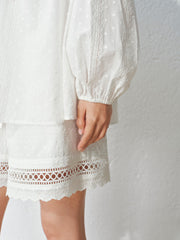 Women's Casual Embroidered Shirt and Shorts Set