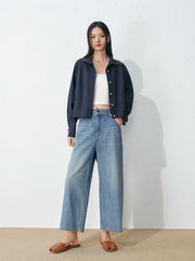 Women's Casual Wide Leg Cropped Straight Jeans