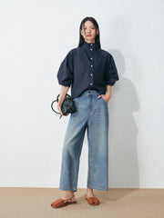 Women's casual mandarin collar long-sleeve shirt
