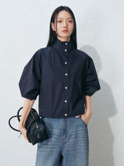 Women's casual mandarin collar long-sleeve shirt
