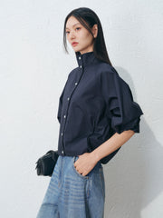 Women's casual mandarin collar long-sleeve shirt