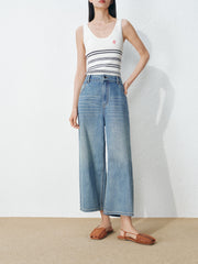 Women's Casual Wide Leg Cropped Straight Jeans