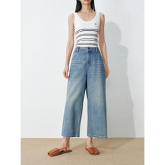 Women's Casual Wide Leg Cropped Straight Jeans