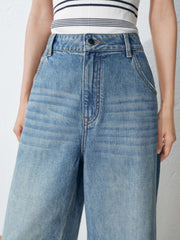 Women's Casual Wide Leg Cropped Straight Jeans