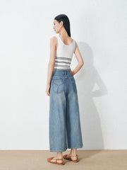 Women's Casual Wide Leg Cropped Straight Jeans
