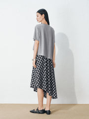 Women's Casual Fake Two-Piece Plaid Dress