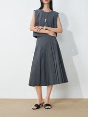 Women's Commute-Style Gray Pleated Midi Skirt