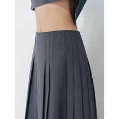 Women's Commute-Style Gray Pleated Midi Skirt