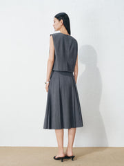 Women's Commute-Style Vest and Pleated Skirt Set