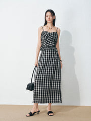 Women's Casual Plaid Camisole and Skirt Set