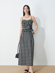 Women's Casual Plaid Camisole and Skirt Set