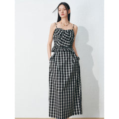 Women's Casual Plaid Camisole and Skirt Set
