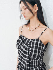 Women's Casual Plaid Camisole and Skirt Set