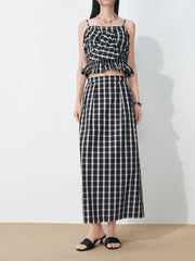 Women's Casual Plaid Camisole and Skirt Set