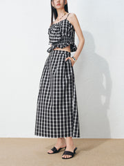 Women's Casual Plaid Camisole and Skirt Set