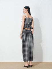 Women's Casual Plaid Camisole and Skirt Set