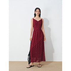 Women's Vacation-Style Red Polka Dot Dress