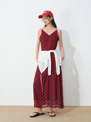 Women's Vacation-Style Red Polka Dot Dress