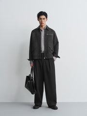 Men's Casual PU Collar Paneled Jacket