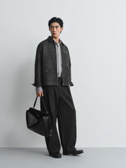 Men's Casual PU Collar Paneled Jacket